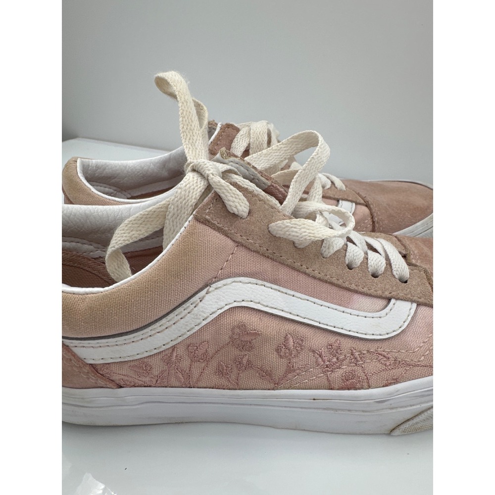 Vans Old Skool Pink Floral Embroidered Suede Canvas Sneakers Womens 6.5 - Picture 5 of 7